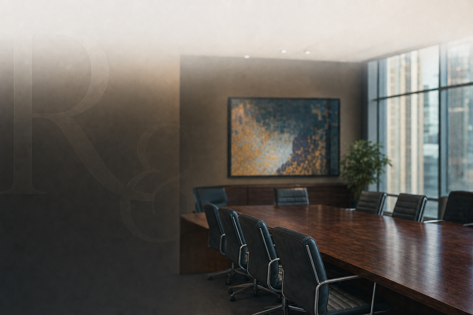 The Rainey & Rainey office interior, framed artwork on warm neutral walls